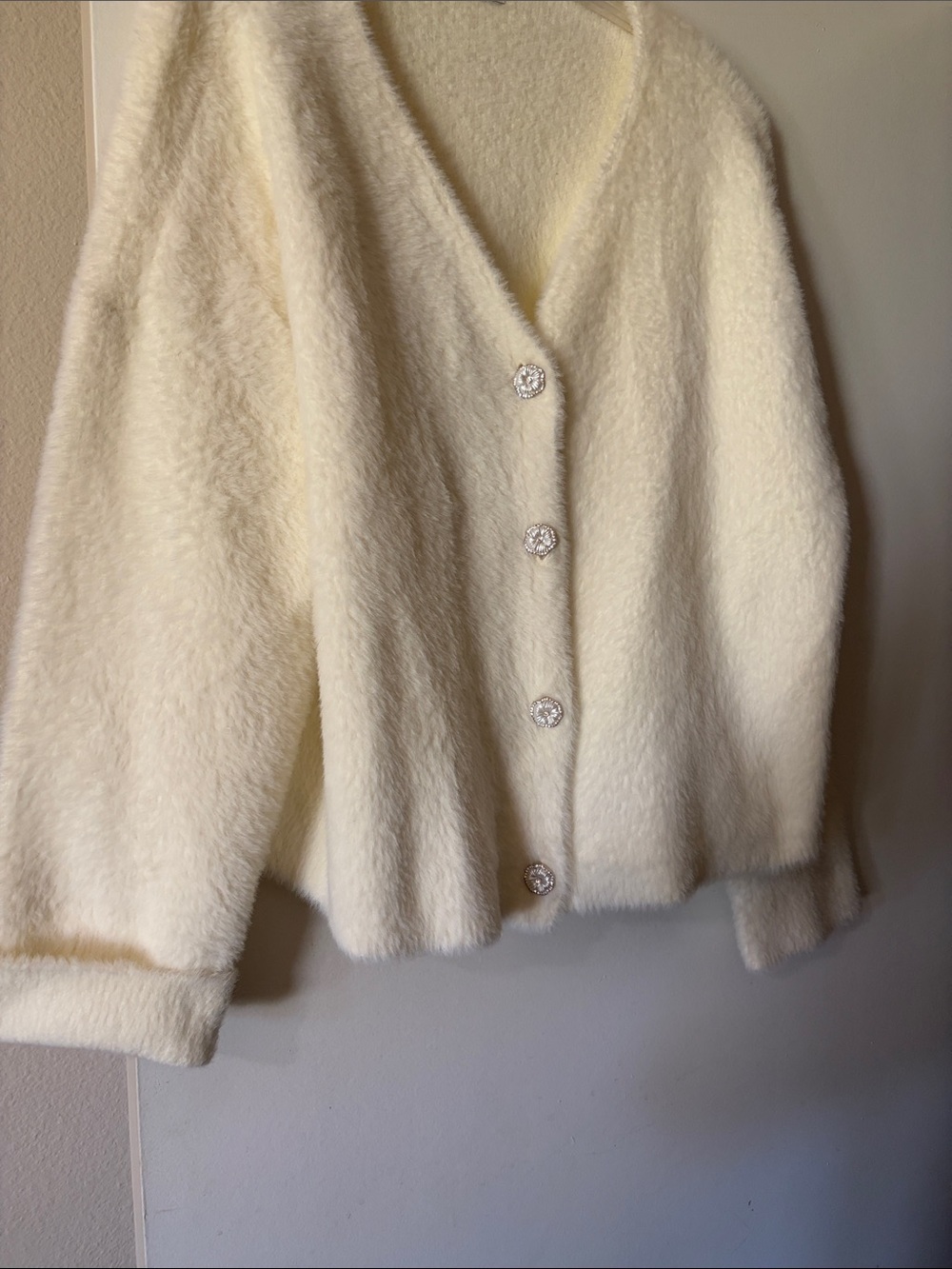 a new day Cream Plush V‑Neck Button Cardigan with embellishment buttons